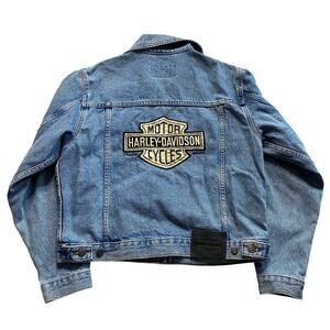 Vintage Y2K Harley Davidson Womens Denim Motorcycle Biker Big Logo Jacket Small